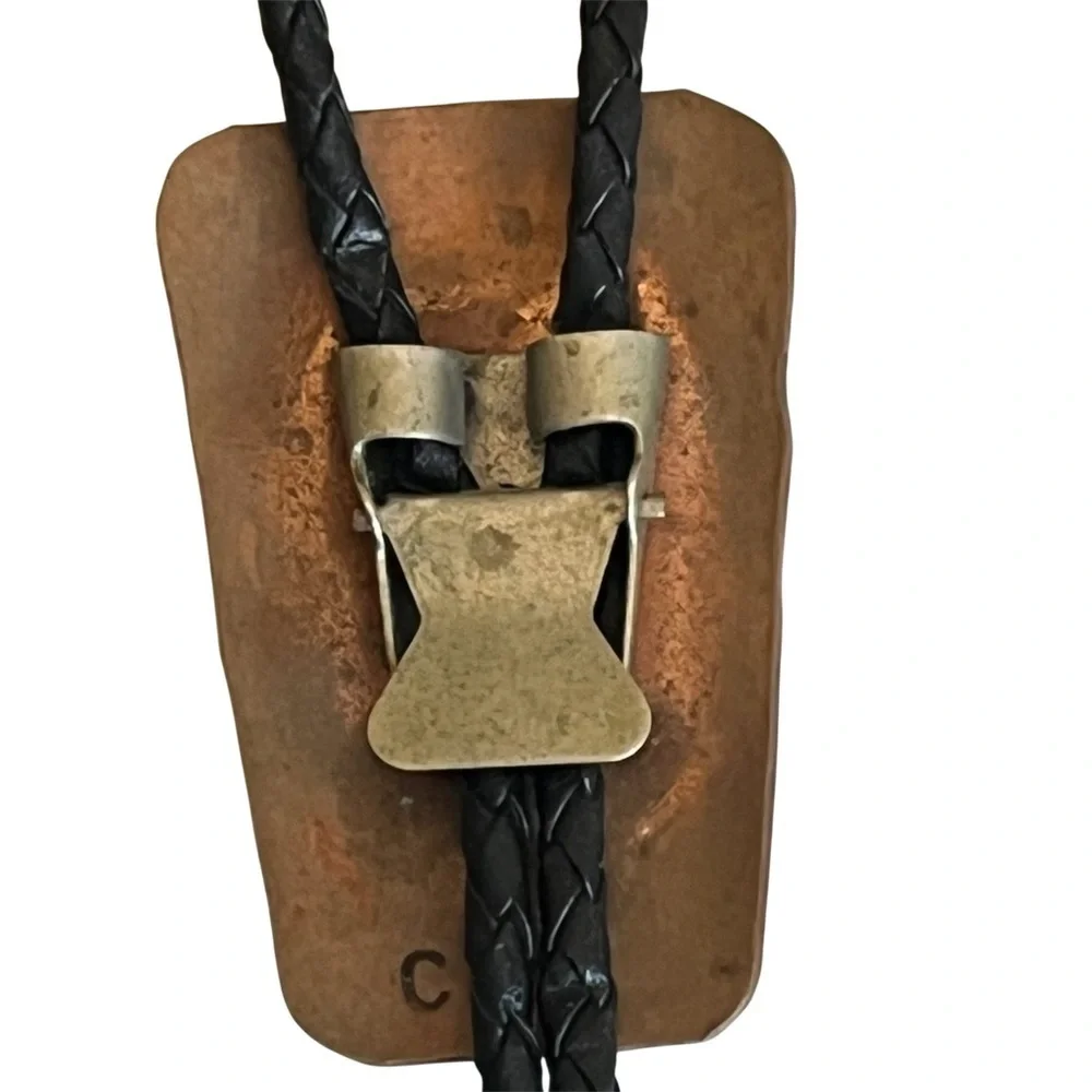 Vintage Western Leather Bolo Tie Skull Design Handmade Ranch Style Cowboy